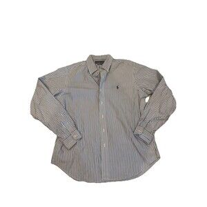 Polo Ralph Lauren Men's Classic Fit Blue White Striped Button Down Shirt Size L